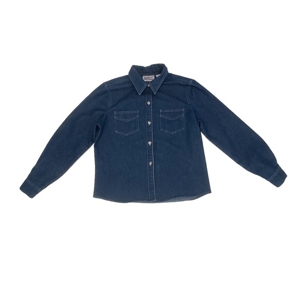 Bill Blass Silver Stitched Jean Shirt Size Petite Medium Women’s - Picture 1 of 5